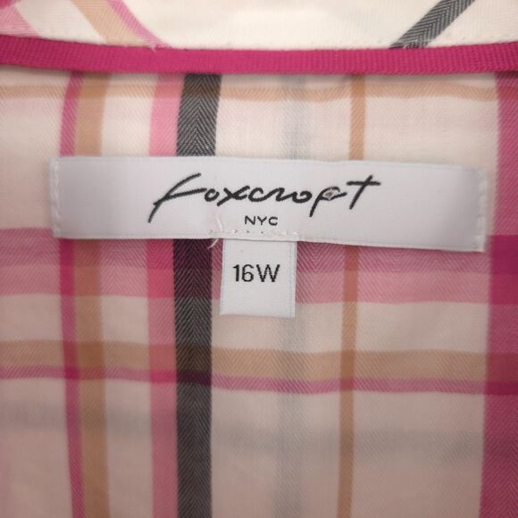 Foxcroft plaid long sleeve button up tunic top Size 16w cream pink pockets - Picture 4 of 7